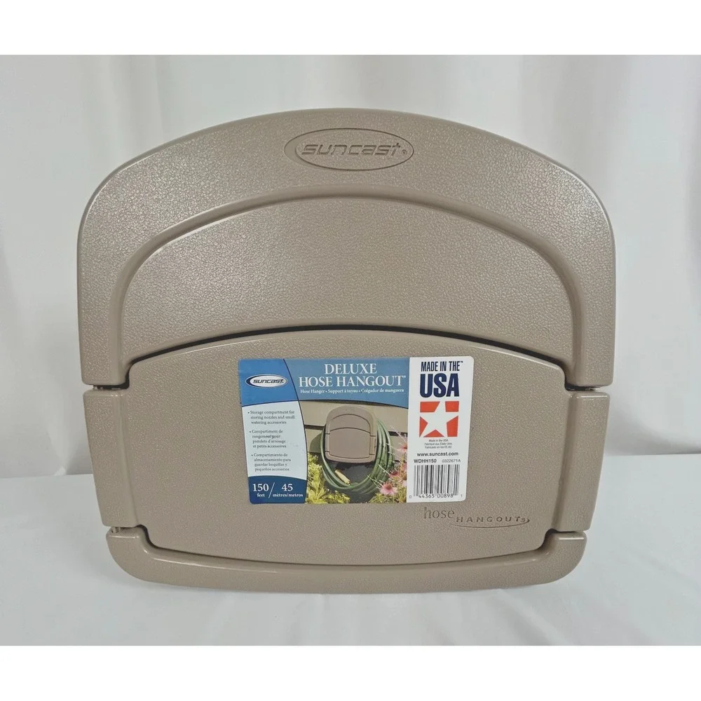 New Garden Hose Holder Reel Up to 150 ft Deluxe Hangout Hose Hanger Taupe Home